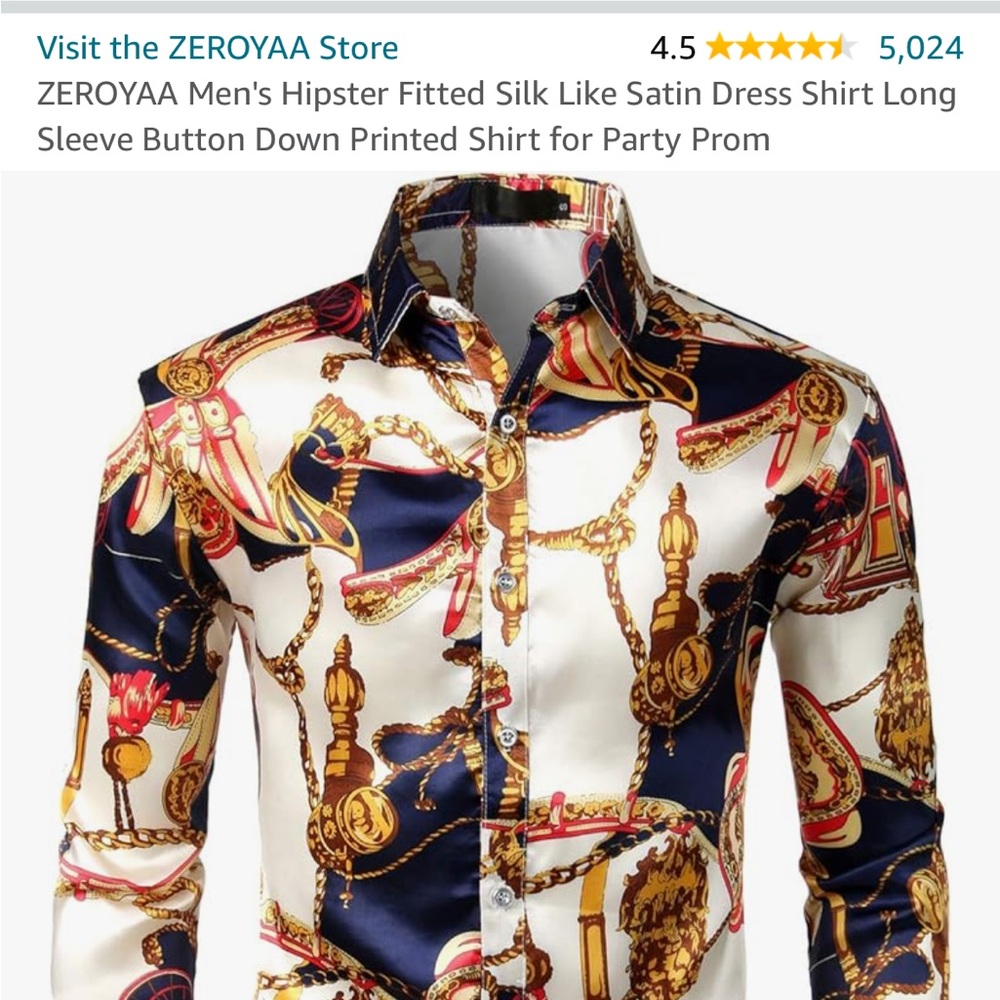 Silk-like “hipster” button down dress shirt by Zeroyaa - Picture 4 of 4